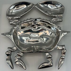 Mexican Pewter Aluminum Crab JMM Shape Divided Dish Chip Dip Candy Plate Platter
